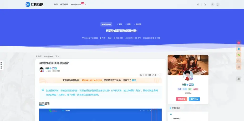 文章页顶部样式美化插件