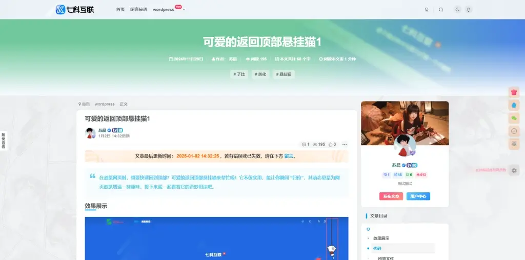 文章页顶部样式美化插件