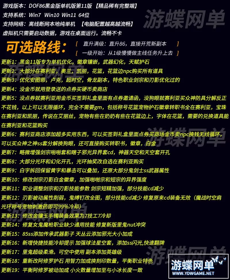 游蝶网单86黑金单机版11版女鬼剑5职业魔枪士3职业徽章镶嵌幻化护石