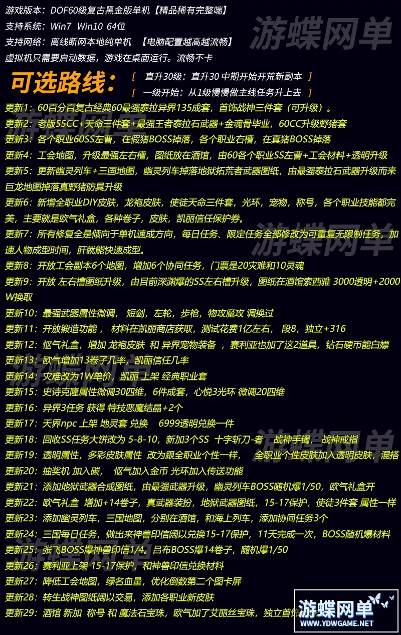 【网游单机】游蝶DOF单机60复古黑金版最强泰拉地狱武器新皮肤宝珠光环称号龙袍